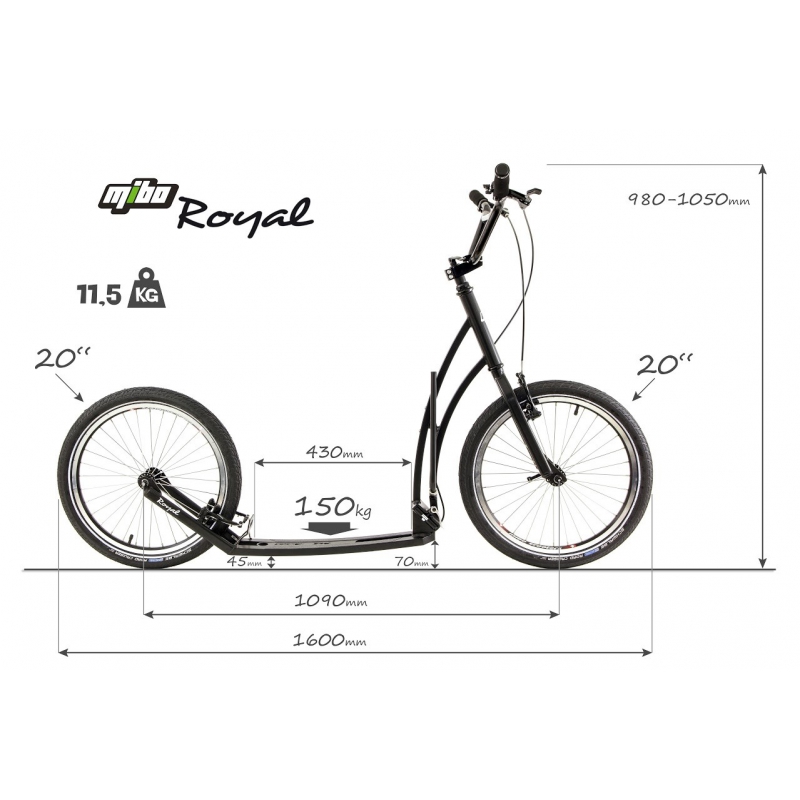 vouwstep + rem MIBO ROYAL 20/20 BLACK - Stepshop.nl